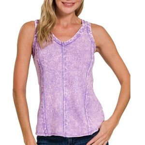 CRINKLE WASHED F/TERRY RAW EDGE TOP in Lavender